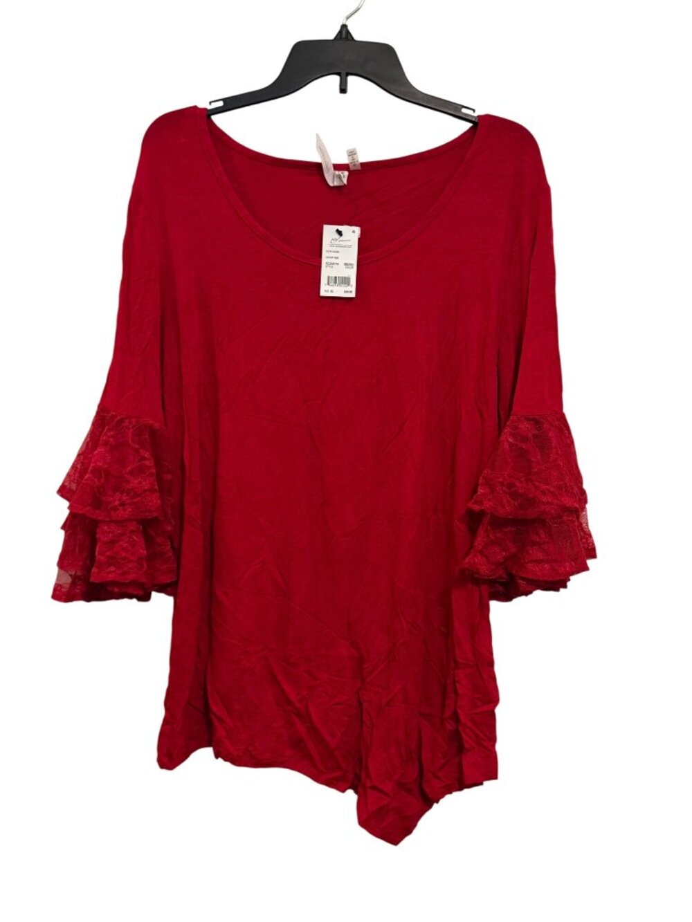 NY Collection Womens Red Tunic Top With Lace Bell Sleeves - Size XL